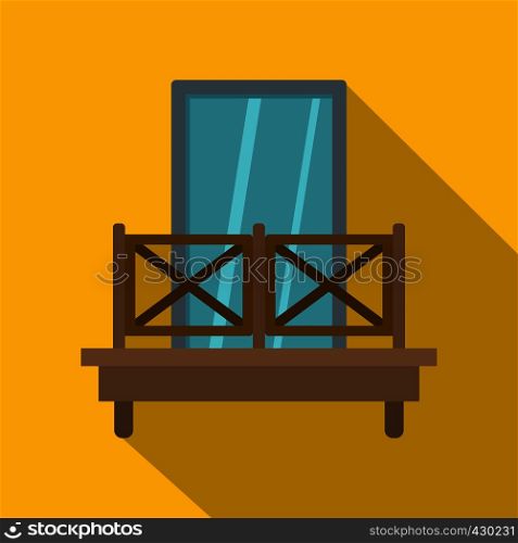 Balcony with wooden fence icon. Flat illustration of balcony with wooden fence vector icon for web. Balcony with wooden fence icon, flat style