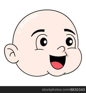 bald head baby boy is smiling funny and cute. vector design illustration art