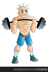 Bald Male Weightlifter, vector illustration