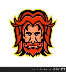Baldr Norse God Mascot. Mascot icon illustration of head of Baldr, Balder or Baldur, a god in Norse mythology, and a son of the god Odin viewed from front on isolated background in retro style.. Baldr Norse God Mascot