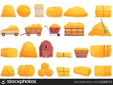 Bale of hay icons set cartoon vector. Agriculture haystack. Dried farm hay. Bale of hay icons set cartoon vector. Agriculture haystack