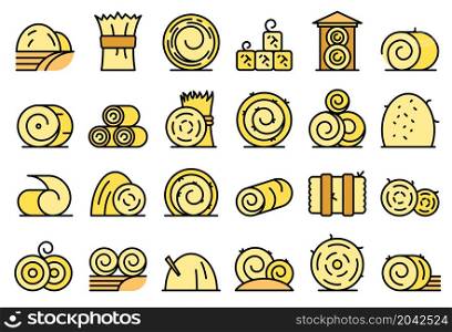Bale of hay icons set outline vector. Agriculture hay bale. Dried haystack. Bale of hay icons set vector flat