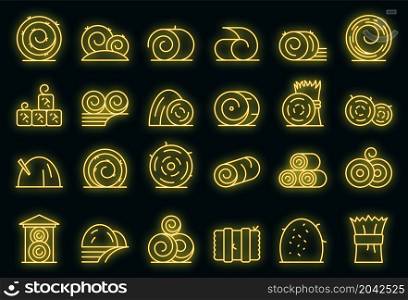 Bale of hay icons set outline vector. Agriculture hay bale. Dried haystack. Bale of hay icons set vector neon