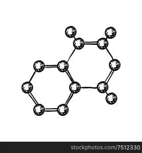 Ball and stick molecular model with atoms and bonds isolated on white background. For chemistry and science themes design, sketch style. Sketch of molecular model with atoms and bonds