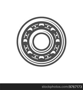Ball bearing with rolling elements isolated vehicle spare part monochrome icon. Vector car motion bearing rotation detail. Grease roller, engineering and machinery gear, rolling steel industrial wheel. Vehicle machinery gear isolated bearings ball icon