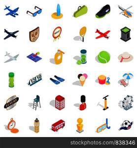 Ball cons set. Isometric style of 36 ball vector icons for web isolated on white background. Ball icons set, isometric style