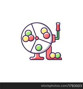 Ball draw machine RGB color icon. Drawing winning numbers for lottery game. Bingo blowers. Raffle drum. Random number generation. Isolated vector illustration. Simple filled line drawing. Ball draw machine RGB color icon