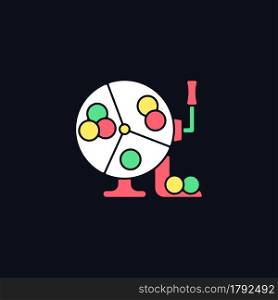 Ball draw machine RGB color icon for dark theme. Drawing winning numbers for lottery game. Bingo blowers. Isolated vector illustration on night mode background. Simple filled line drawing on black. Ball draw machine RGB color icon for dark theme