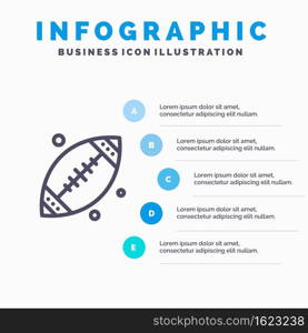 Ball, Football, Sport, Usa Line icon with 5 steps presentation infographics Background
