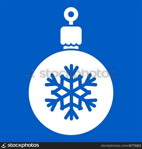 Ball for the Christmas tree icon white isolated on blue background vector illustration. Ball for the Christmas tree icon white