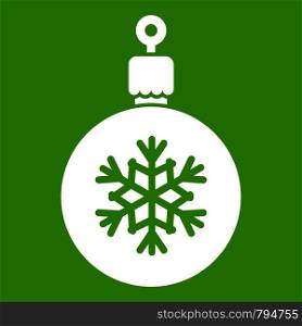 Ball for the Christmas tree icon white isolated on green background. Vector illustration. Ball for the Christmas tree icon green