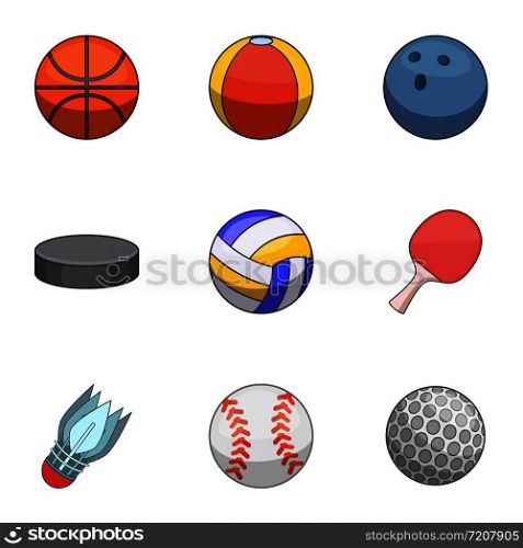 Ball icons set. Cartoon set of 9 ball vector icons for web isolated on white background. Ball icons set, cartoon style