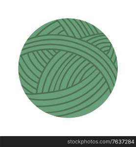 Ball of yarn isolated textile for handmade. Vector woolen material to knit wool cloth, needlecraft concept. Cotton sphere for knitting, green color. Ball of Yarn Isolated Textile for Handmade. Vector