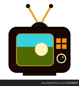 Ball on the screen of retro TV icon flat isolated on white background vector illustration. Ball on the screen of retro TV icon isolated