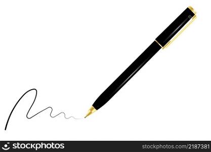 Ball pen icon. Black and gold. School equipment. Isolated object. Flat design. Vector illustration. Stock image. EPS 10.. Ball pen icon. Black and gold. School equipment. Isolated object. Flat design. Vector illustration. Stock image.
