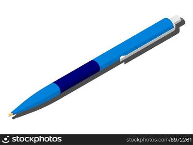 Ball-point pen isometric icon with flat colors, rubber and metallic holder elements
