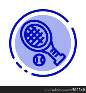 Ball, Racket, Tennis, Sport Blue Dotted Line Line Icon