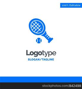 Ball, Racket, Tennis, Sport Blue Solid Logo Template. Place for Tagline