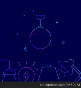 Ball-shaped lamp gradient line vector icon, simple illustration on a dark blue background, Home lamps related bottom border.. Ball-shaped lamp gradient line icon, vector illustration
