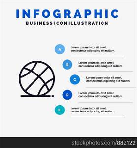 Ball, Sports, Game, Education Blue Infographics Template 5 Steps. Vector Line Icon template