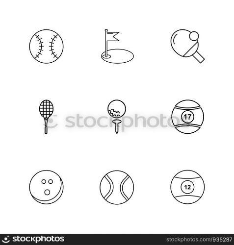 ball , table teniss , racket , snoooker ,sports , games , fitness , athletics , football , bodybuilding , snooker , ball , cricket , tennis , stopwatch , golf , social , media , icon, vector, design, flat, collection, style, creative, icons