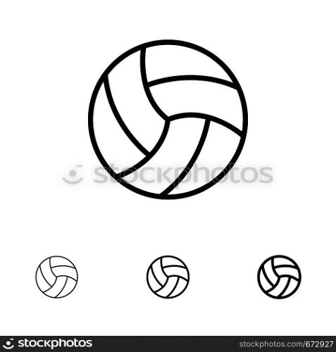 Ball, Volley, Volleyball, Sport Bold and thin black line icon set
