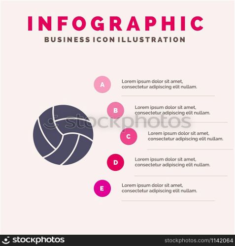 Ball, Volley, Volleyball, Sport Solid Icon Infographics 5 Steps Presentation Background