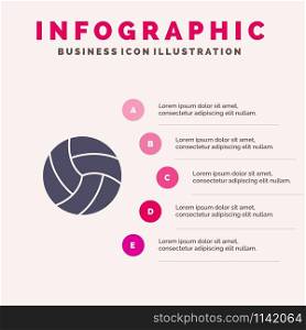 Ball, Volley, Volleyball, Sport Solid Icon Infographics 5 Steps Presentation Background