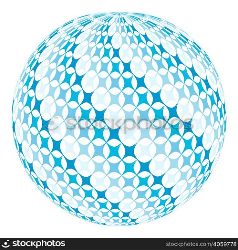 ball with diagonal square swirl, blue stars on the globe planet, 3D and vector illustration for print or website design. ball with diagonal swirl