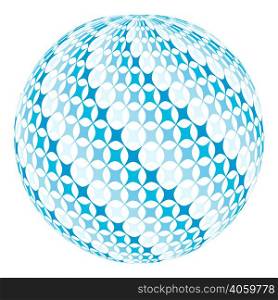 ball with diagonal square swirl, blue stars on the globe planet, 3D and vector illustration for print or website design. ball with diagonal swirl