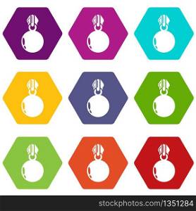 Ball zip icons 9 set coloful isolated on white for web. Ball zip icons set 9 vector