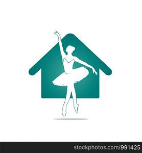 Ballet dancer and home vector logo design. Logo design for ballet school and dance studio.