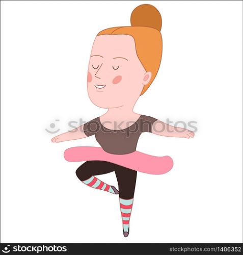Ballet dancer, cartoon vector illustration, a girl standing on her toes wearing a dancer training leotard and tutu, a part of Dodo people collection. Ballet dancer, Dodo people collection