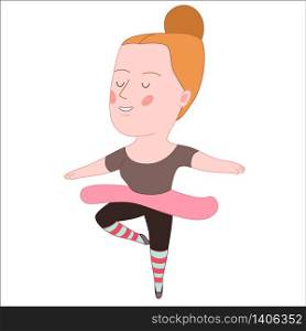 Ballet dancer, cartoon vector illustration, a girl standing on her toes wearing a dancer training leotard and tutu, a part of Dodo people collection. Ballet dancer, Dodo people collection