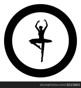 Ballet dancer icon black color in circle or round vector illustration