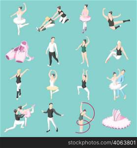 Ballet isometric icons set of dancer couples ballerinas in dancing poses and doing training exercises isolated vector illustration . Ballet And Ballerinas Isometric Icons