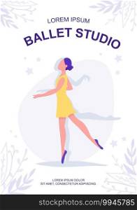 Ballet studio poster flat vector template. Beautiful type of dance. Brochure, booklet one page concept design with cartoon characters. Learning how to show your beauty through movement flyer, leaflet. Ballet studio poster flat vector template