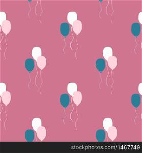 Ballon seamless pattern on pink background in vintage style. Air ballons endless wallpaper. Design for fabric, textile print, wrapping paper, cover. Modern vector illustration. Ballon seamless pattern on pink background in vintage style. Air ballons endless wallpaper.