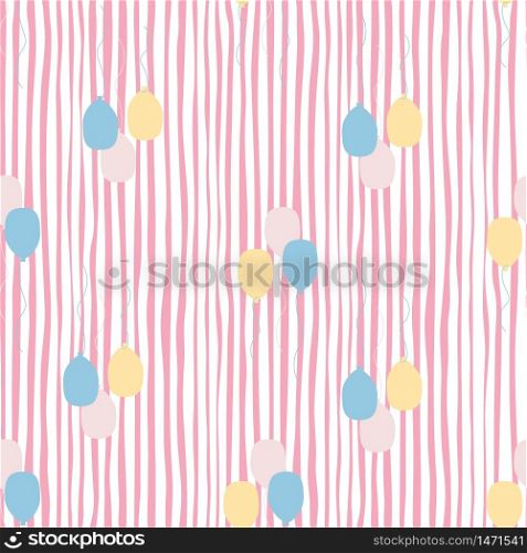Ballon seamless pattern on stripes background in vintage style. Air ballons endless wallpaper. Design for fabric, textile print, wrapping paper, cover. Modern vector illustration. Ballon seamless pattern on stripes background in vintage style. Air ballons endless wallpaper.