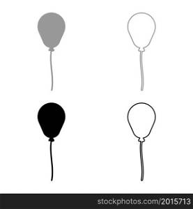 Balloon Airball with string rope inflatable helium set icon grey black color vector illustration image simple flat style solid fill outline contour line thin. Balloon Airball with string rope inflatable helium set icon grey black color vector illustration image flat style solid fill outline contour line thin