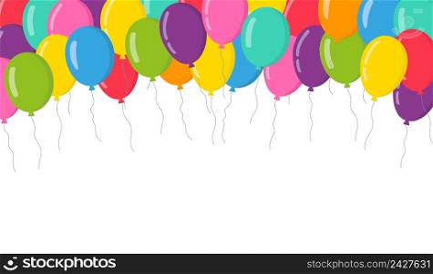 Balloon background. Balloons background with border for birthday, anniversary and party. Flat balloon group for celebration. Happy decoration. Colorful flying ballons. Vector.