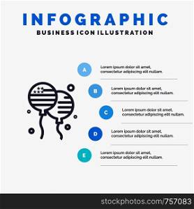 Balloon, Balloons, Fly, American Line icon with 5 steps presentation infographics Background