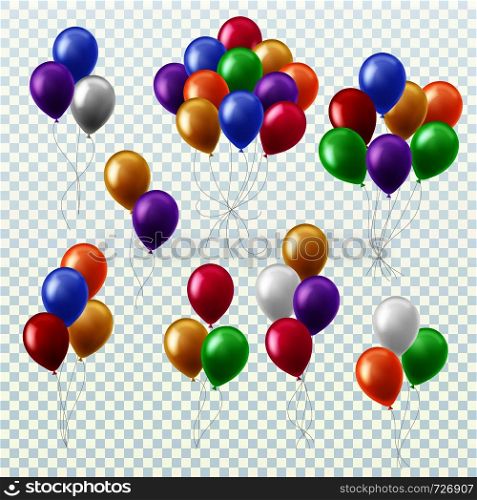 Balloon bunches. Party decoration color balloons flying groups isolated 3d multicolored vector set. Balloon bunches. Party decoration color balloons flying groups isolated 3d vector set