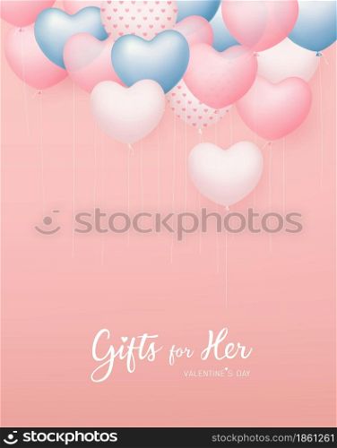 Balloon heart colorful, valentine's day concept flyer poster design on pink background, Eps 10 vector illustration