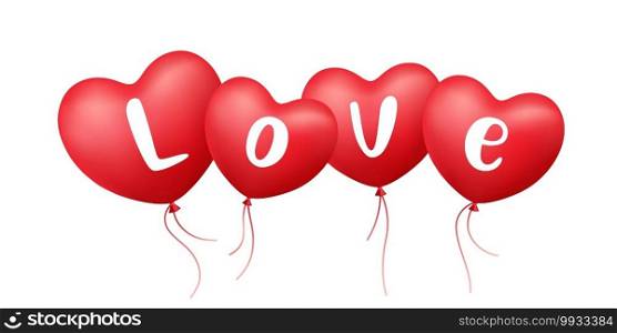 Balloon heart red color, love message valentine s day concept design isolated on white background, Eps 10 vector illustration