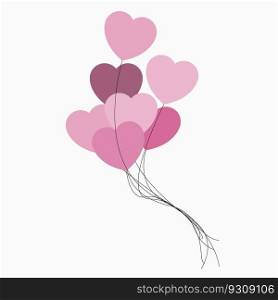 Balloon Hearts.Vector holiday illustration of flying bunch of red and pink balloon hearts.