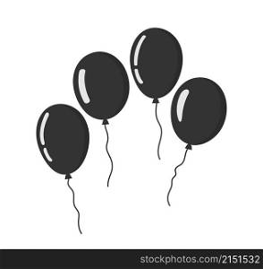 Balloon icons. Flat baloons bunch for birthday, party and carnival. Black ballons with rope. Simple silhouettes isolated on white background. Kid symbol. Vector.