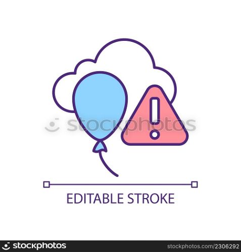 Balloon launch harmful effects RGB color icon. Plastic pollutant. Releasing balloons risk for environment. Isolated vector illustration. Simple filled line drawing. Editable stroke. Arial font used. Balloon launch harmful effects RGB color icon