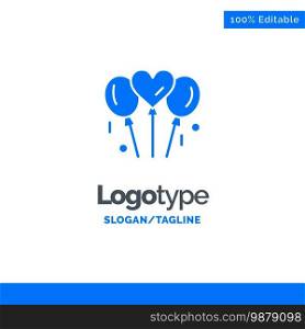 Balloon, Love, Wedding, Heart Blue Solid Logo Template. Place for Tagline