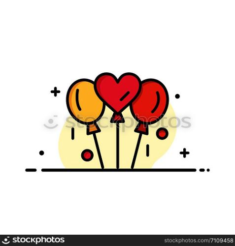 Balloon, Love, Wedding, Heart Business Flat Line Filled Icon Vector Banner Template